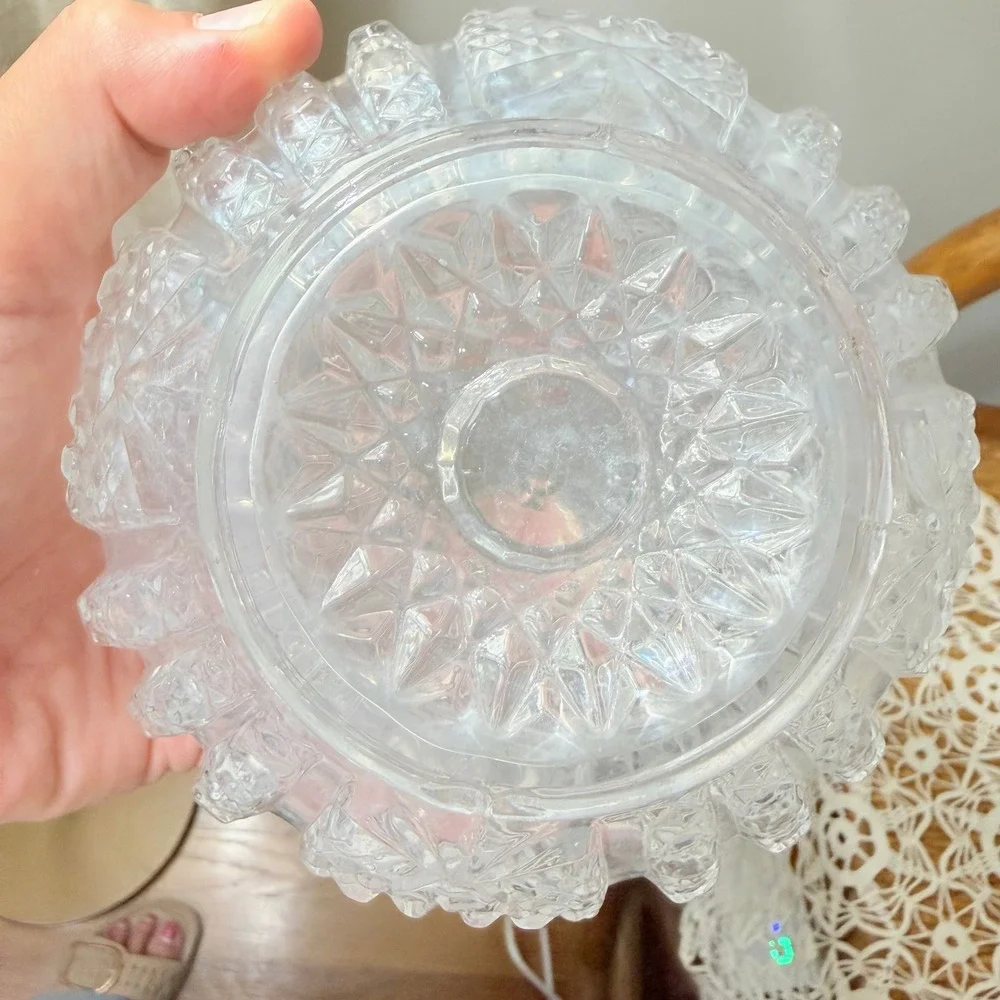 Vintage Pressed Glass Decanter Diamond Point Ships Carafe No Stopper Barware
